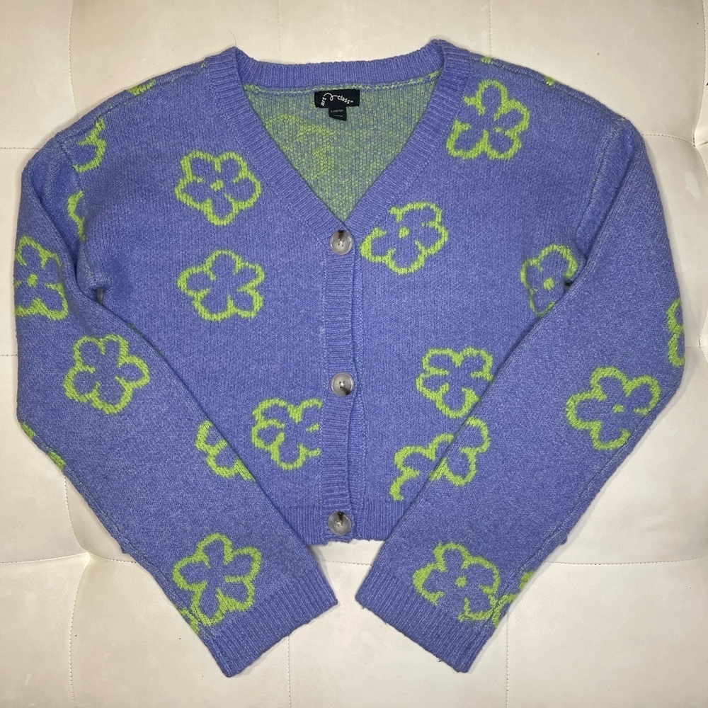 Art Class purple and lime green cardigan. Girls 10/12